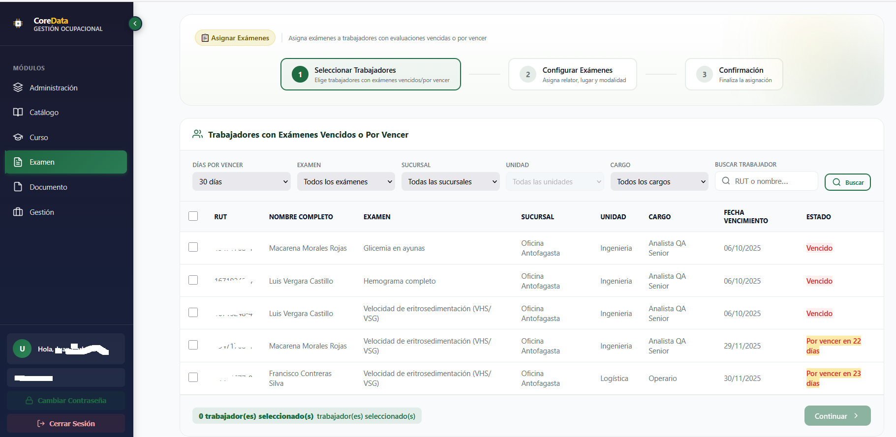 Asignación de Exámenes
